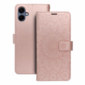 MEZZO grāmatas tipa viedtālruņa apvalks SAMSUNG A06 ar mandalas rakstu, rozā zelta krāsā