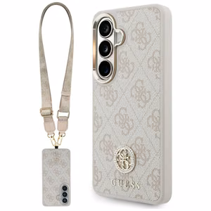 Guess 4G Big Rhinestone Triangle Strap MagSafe maciņš + siksniņa Samsung Galaxy S26 rozā