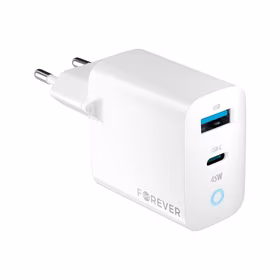 Forever TC-06-45AC GaN PD QC lādētājs 1x USB-C 1x USB 45W balts