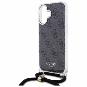 Guess Crossbody Cord 4G Drukāts viedtālruņa apvalks iPhone 16 - melns