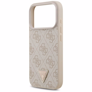 Guess Leather 4G Triangle Strass MagSafe vāciņš iPhone 18 Pro / 17 Pro – rozā