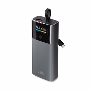 SBS 10000mAh PD 20W внешний аккумулятор с ЖК-дисплеем и встроенным кабелем USB-C - Серый