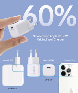 Choetech PD5007 USB-C PD 30W GaN sienas lādētājs - balts