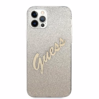 Guess GUHCP12LPCUGLSGO iPhone 12 Pro Max 6.7" zelts kietais vāciņš Glitter Gradient Script