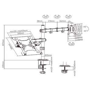 17"-32" Monitor Arm with 10”-15.6” Laptop Tray