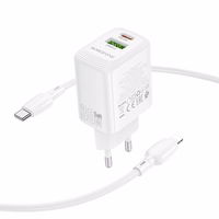 Borofone Lādētājs BN29 USB + Type C - QC 3.0 PD 30W ar Type C uz Lightning kabeli balts