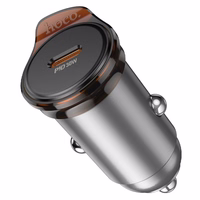 Auto lādētājs Hoco USB C QC PD 30W NZ16 metāla pelēks