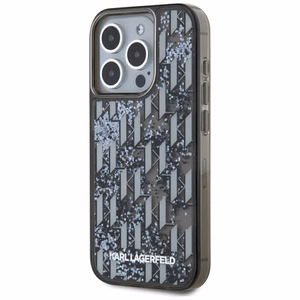 Karl Lagerfeld Liquide Glitter monogrammas pārejas viedtālruņa apvalks iPhone 15 Pro - melns