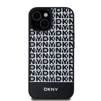 DKNY Ādas drukāts raksts metāla logotips Magnētiskais viedtālruņa apvalks iPhone 15 / 14 / 13 - melna