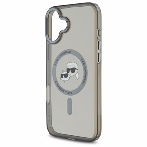 Karl Lagerfeld IML Metal Karl&Choupette Head magnētiskais viedtālruņa apvalks iPhone 16 Plus - melns