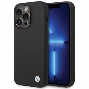 BMW silikona metāla logotipa viedtālruņa apvalks iPhone 15 Pro - melns