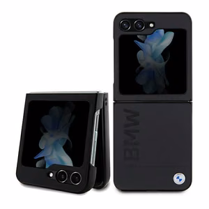 BMW ādas Hot Stamp viedtālruņa apvalks Samsung Galaxy Z Flip 5 - melns