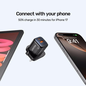 Unitek GaN tīkla lādētājs USB-A un USB-C 20W melns
