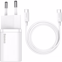 Baseus Si USB-C 25W 3A ātrās uzlādes lādētājs ar USB-C / USB-C 1m kabeli - balts