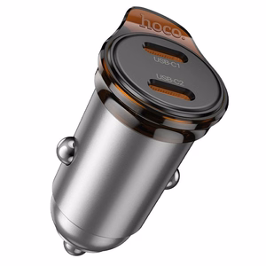 Автомобильное зарядное устройство Hoco 2 x USB C PD QC3.0 45W NZ16B металл серое