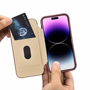 iCarer CE Premium ādas folio vāciņš iPhone 14 Pro ar MagSafe magnētisku flip vāciņu - sarkanā krāsā