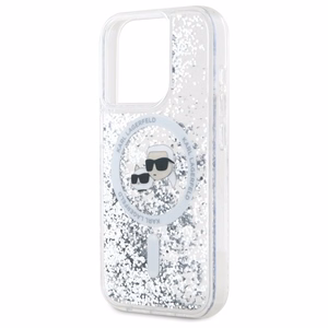 Karl Lagerfeld Šķidrie spīdumi Karl & Choupette Head Magnētiskais viedtālruņa apvalks iPhone 15 Pro - caurspīdīgs