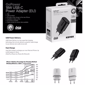 Kanex GoPower 18 W USB-C sienas lādētājs, melns
