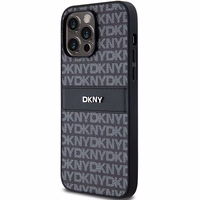 DKNY Ādas mono svītra un metāla logotips viedtālruņa apvalks iPhone 14 Pro Max - melns