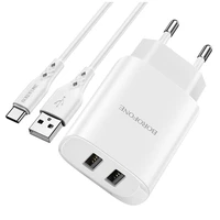 Borofone Sienas lādētājs BN2 Super - 2xUSB - 2,1A ar USB uz Type C balts