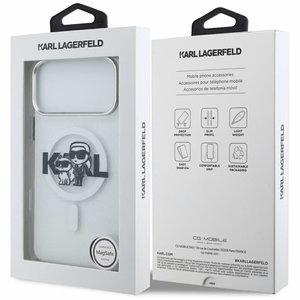 Karl Lagerfeld IML mirdzošais Karl & Choupette skices logotipa magnētiskais viedtālruņa apvalks iPhone 17 Pro Max - caurspīdīgs