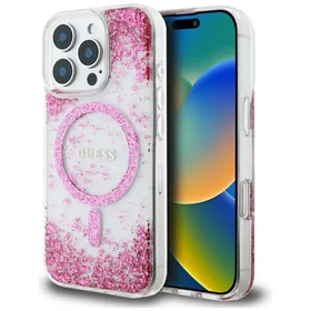 Guess HC sveķu apakšas spīdīgs magnētiskais viedtālruņa apvalks iPhone 16 Pro Max - rozā