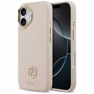 GUESS magnētiskais viedtālruņa apvalks IPHONE 17, savietojams ar MagSafe GUHMP17SPGCRMDEP (PU apvalks ar graudainu Strass logotipu) rozā