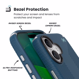 Speck Presidio2 Grip MagSafe vāciņš ierīcei iPhone 17, “Deep Sea / Silver Metallic” krāsā