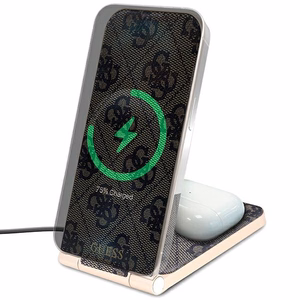 Guess 4G Pattern MagSafe складное 2 в 1 15W индуктивное зарядное устройство - коричневый