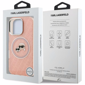 Karl Lagerfeld IML Glitter Karl & Choupette Heads Logo MagSafe maciņš iPhone 16 Pro Max - rozā