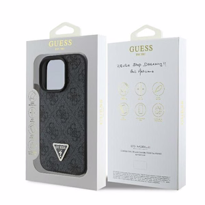Guess Ādas 4G Trīsstūra Strass Magnētiskais apvalks iPhone 16 Pro Max - melns
