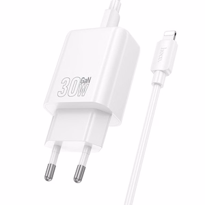 Viedtālruņa lādētājs Hoco USB A + USB C QC3.0 PD 3A 30W + kabelis USB C uz Lightning N63 balta