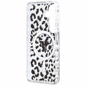 Guess maciņš IML Leopard Print Triangle MagSafe for Samsung Galaxy S26 melns