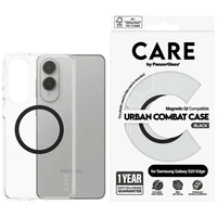 CARE by PanzerGlass Flagmanis Urban Combat melns viedtālruņa apvalks ar QI Samsung Galaxy S25 Edge - caurspīdīgs