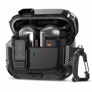 Tech-Protect silikona apvalks ar āķi Samsung Galaxy Buds 3 / 3 FE / 3 Pro austiņām - melns