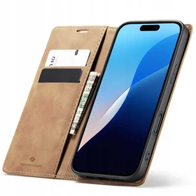 Spacecase Maciņš Wallet iPhone 16 gaiši brūns