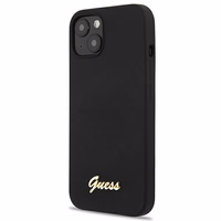 Guess GUHMP13MLSLMGBK viedtālruņa apvalks iPhone 13 6.1" melns cietais silikona ar zelta logotipu MagSafe