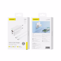FONENG tīkla lādētājs EU66 PD 20W 1xUSB-C + 1xUSB QC3.0 + kabelis USB-C - USB-C balts