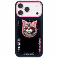 Nimmy Glasses Cool Cat magnētiskais viedtālruņa apvalks iPhone 17 Pro - melns un rozā