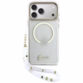 Guess IML Glitters Script Siksniņa MagSafe Maciņš for iPhone 17 Pro Max - Clear
