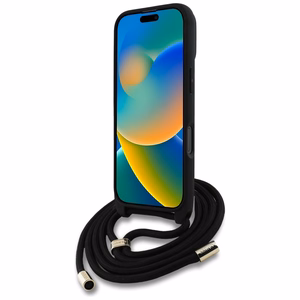 Guess 4G Big Logo Cord Stap viedtālruņa apvalks iPhone 16 Pro Max - melns