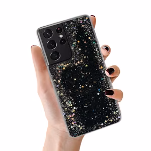 Spīdīgs skaidrs viedtālruņa apvalks Samsung Galaxy S21 Ultra melns