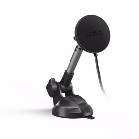 Teleskopiskais viedtālruņa turētājs ar indukcijas lādētāju SBS TESUPPMAG15WLONGARM ar piesūcekni, saderīgs ar MagSafe – melns