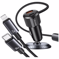 Auto lādētājs USAMS YT Series CC287 66W 1xUSB-A 1xUSB-C + kabelis 2w1 USB-C/Lightning tumšs