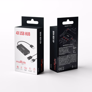 Maxlife Mājas biroja USB 2.0 centrmezgls USB - 4x USB 0,15 m melns + kabelis 1,5 m