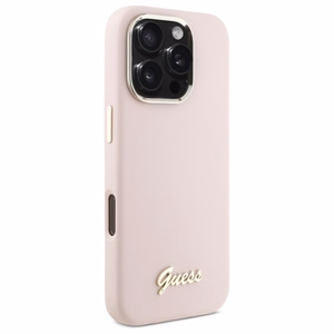 Guess Silikona Uzraksts Metāla Logotips un Rāmis Viedtālruņa apvalks iPhone 16 Pro Max - rozā