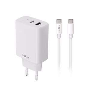 Maxlife MXTC-10-20AC PD QC charger 1x USB-C 1x USB 20W white + USB-C to USB-C cable 20W