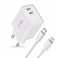 Tech-Protect C35W 2x USB-C PD 35W sienas lādētājs ar USB-C / Lightning kabeli - balts