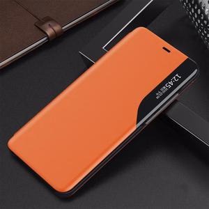 Eco Leather View Case elegants grāmatas tipa apvalks ar statīvu iPhone 13 mini oranžs