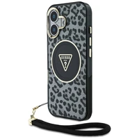 Guess HC IML leoparda trīsstūra auklas siksna MagSafe apvalks iPhone 16 - melns